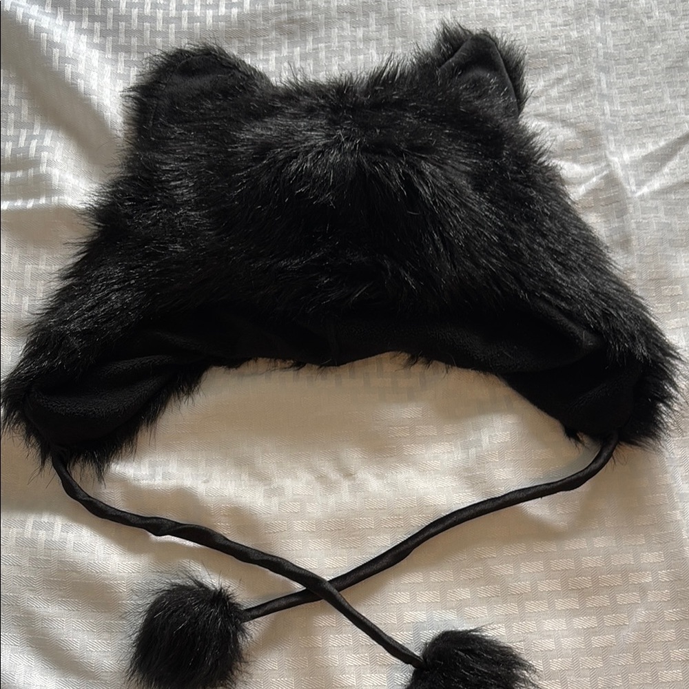 Black Furry Kids Hat with Ears